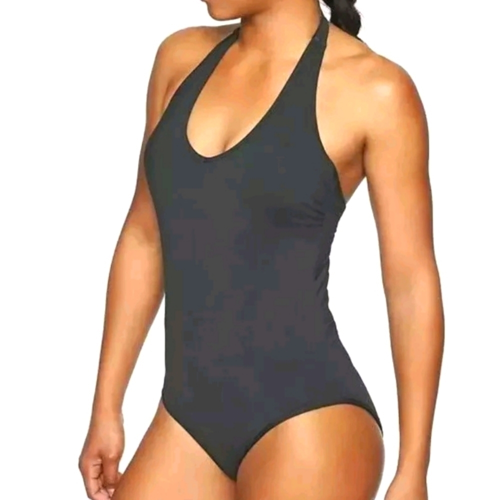 Athleta Plunge Halter One‎ Piece Swimsuit in Black NWT Size XS